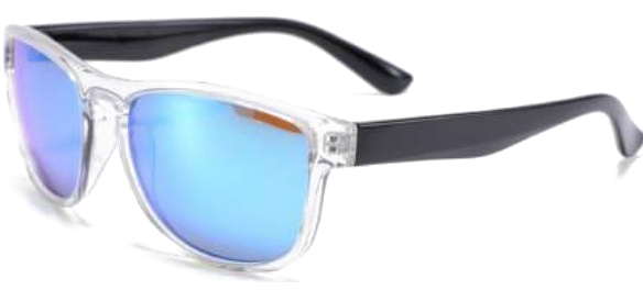 Tee Box, Hole 4 — soft-squared wayfarer in crystal with blue mirror